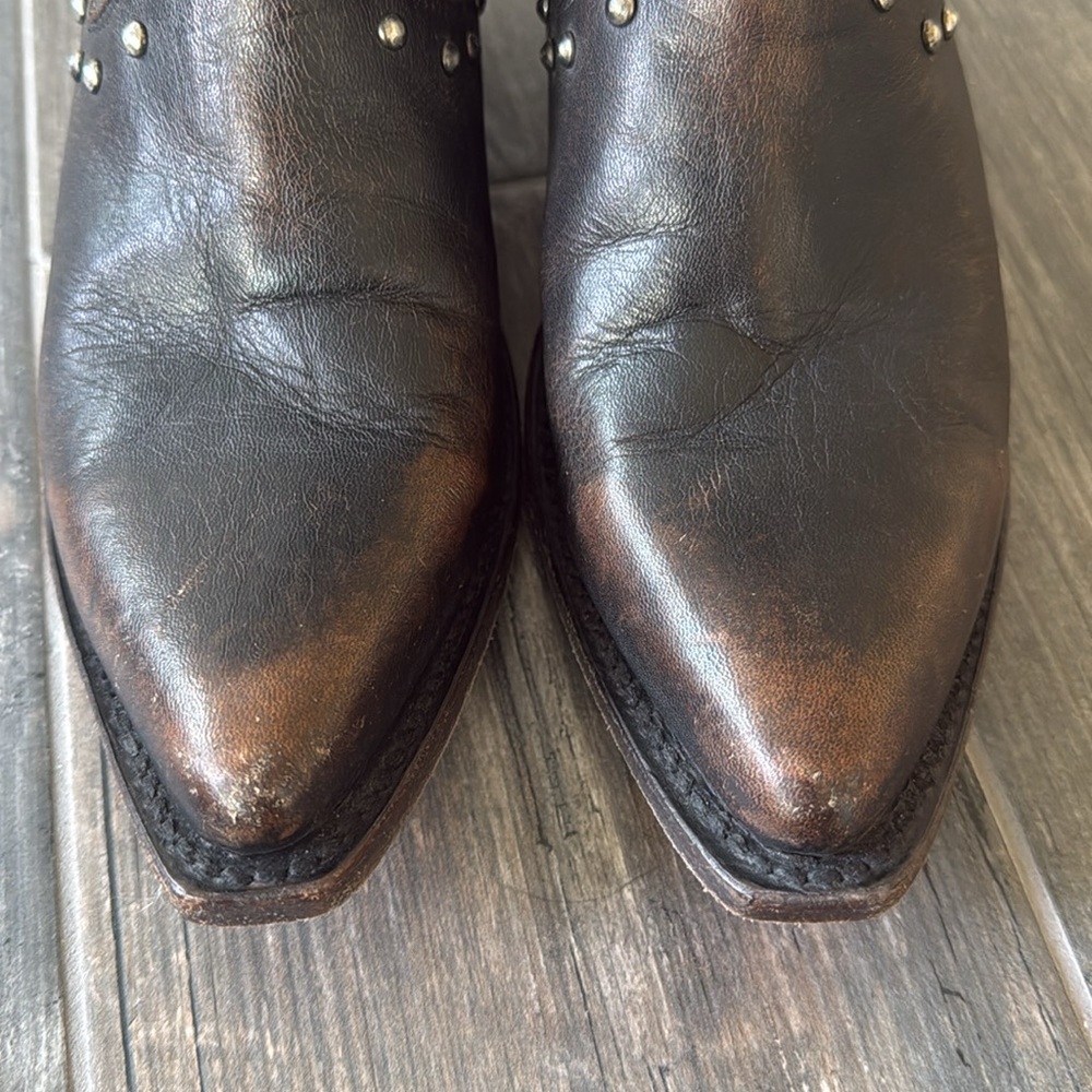 Frye Studded Leather Western Boots | Size 6.5 | Vintage Distressed - Picture 10 of 11